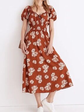 Madewell Linen-blend Sophia Midi Dress in Rusty Torch